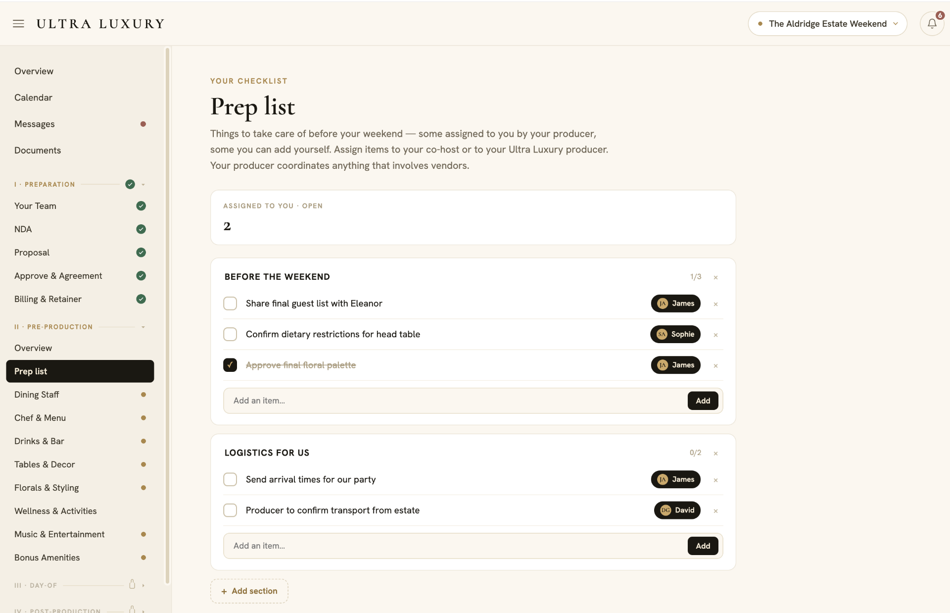 Prep list & shared checklists