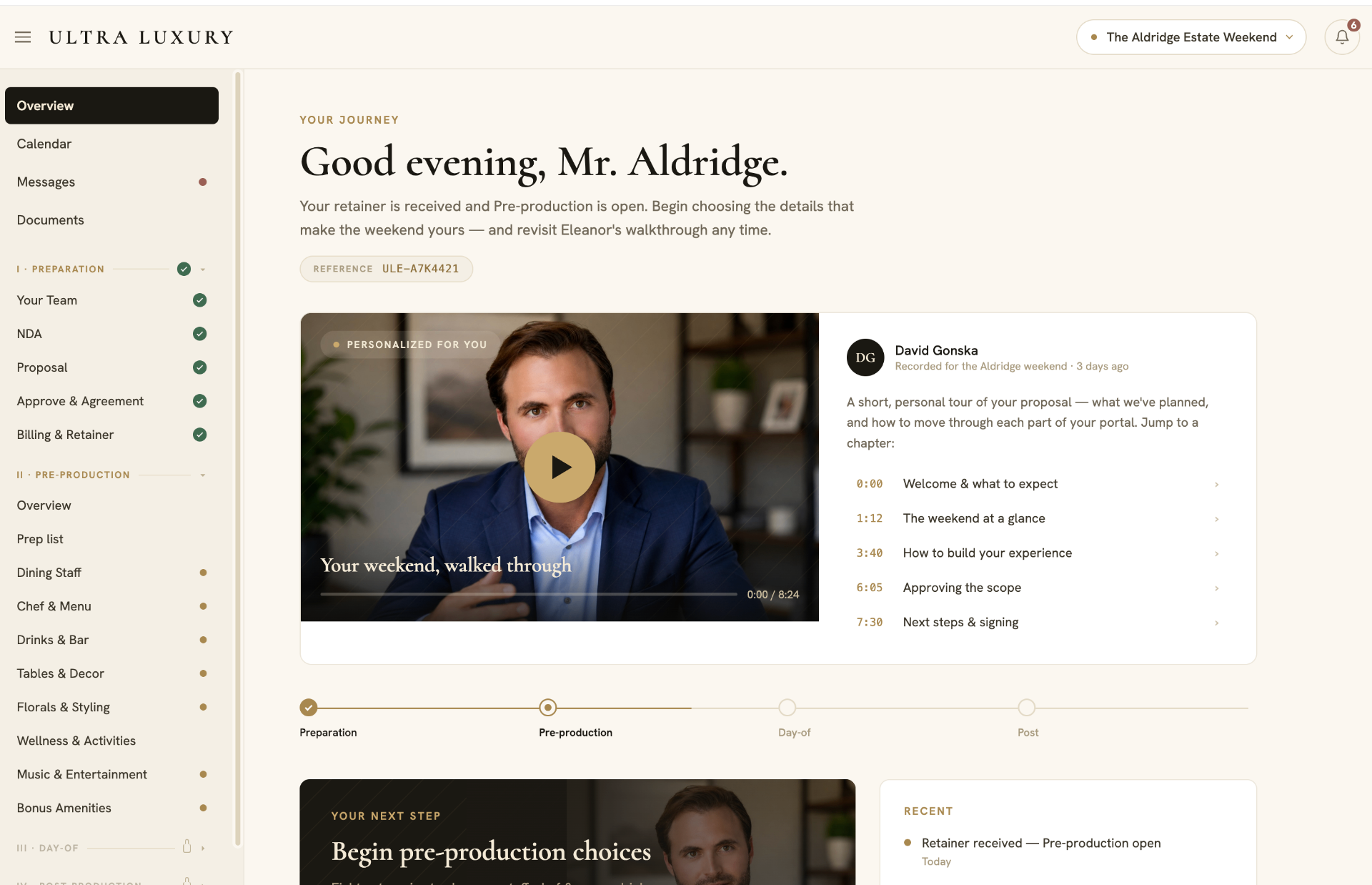 Overview & personalized welcome