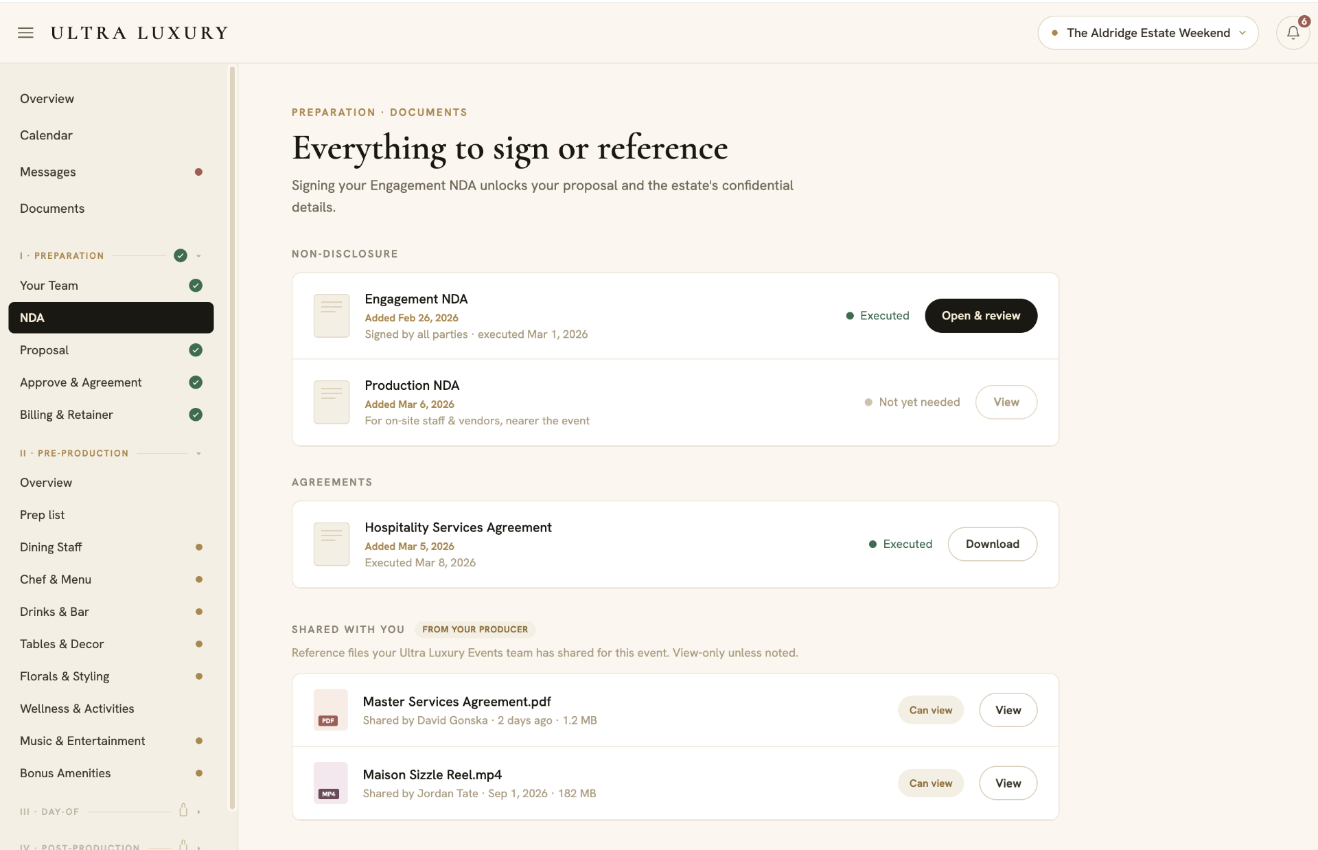 Documents, NDAs & agreements
