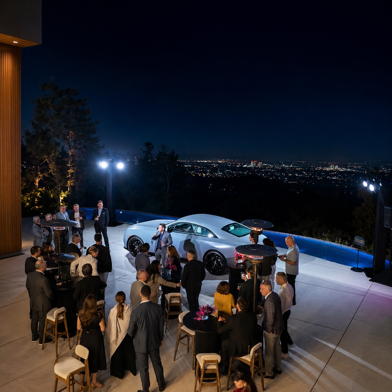 Rolls-Royce reveal reception at a private hillside estate overlooking the city